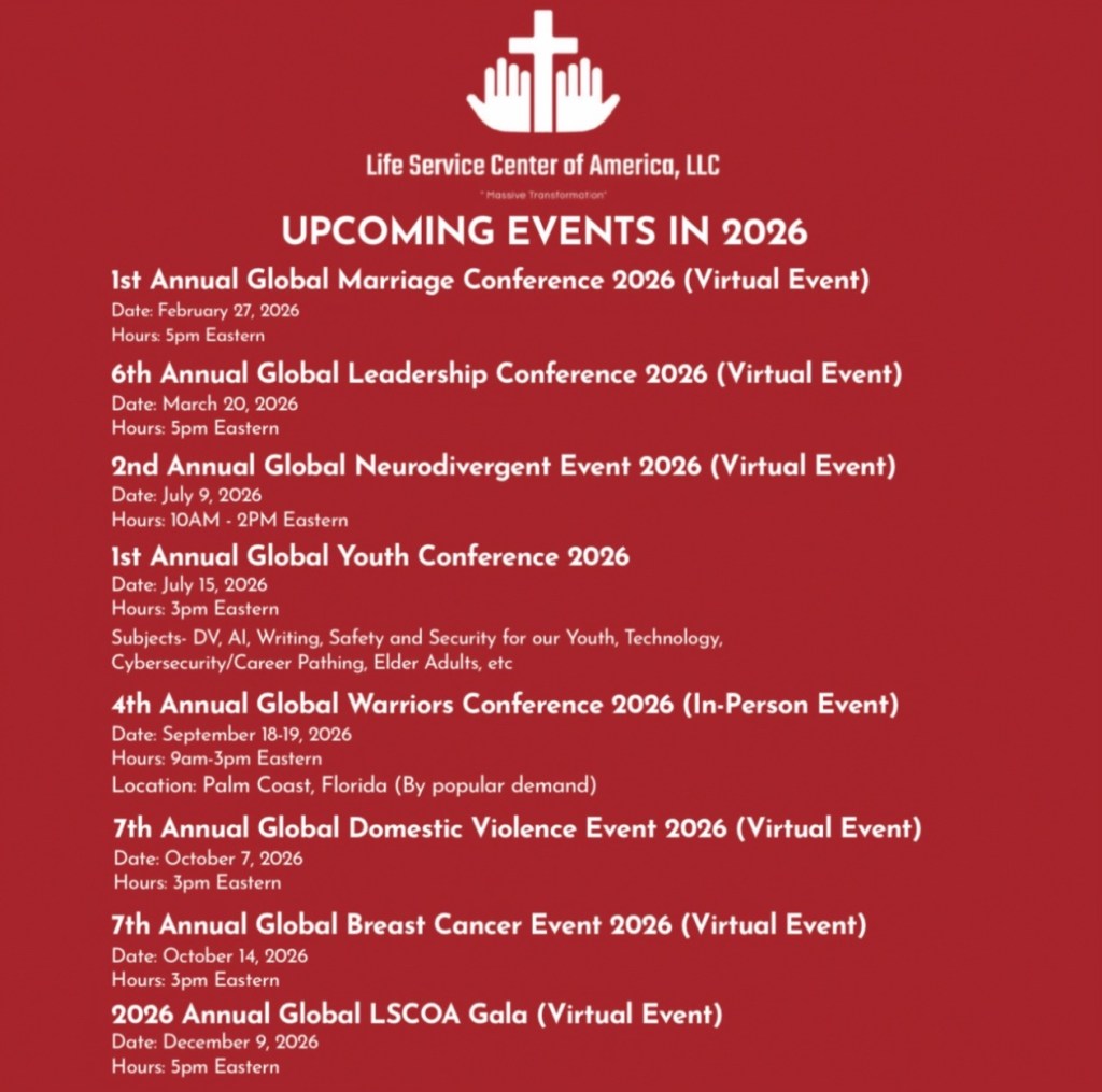 UPCOMING EVENTS IN 2026 flyer for Life Service Center of America, LLC
